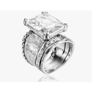 JEAN RACHEL 925 SS Hammered Octagon Shaped Cubic Zirconia Ring Sz 9